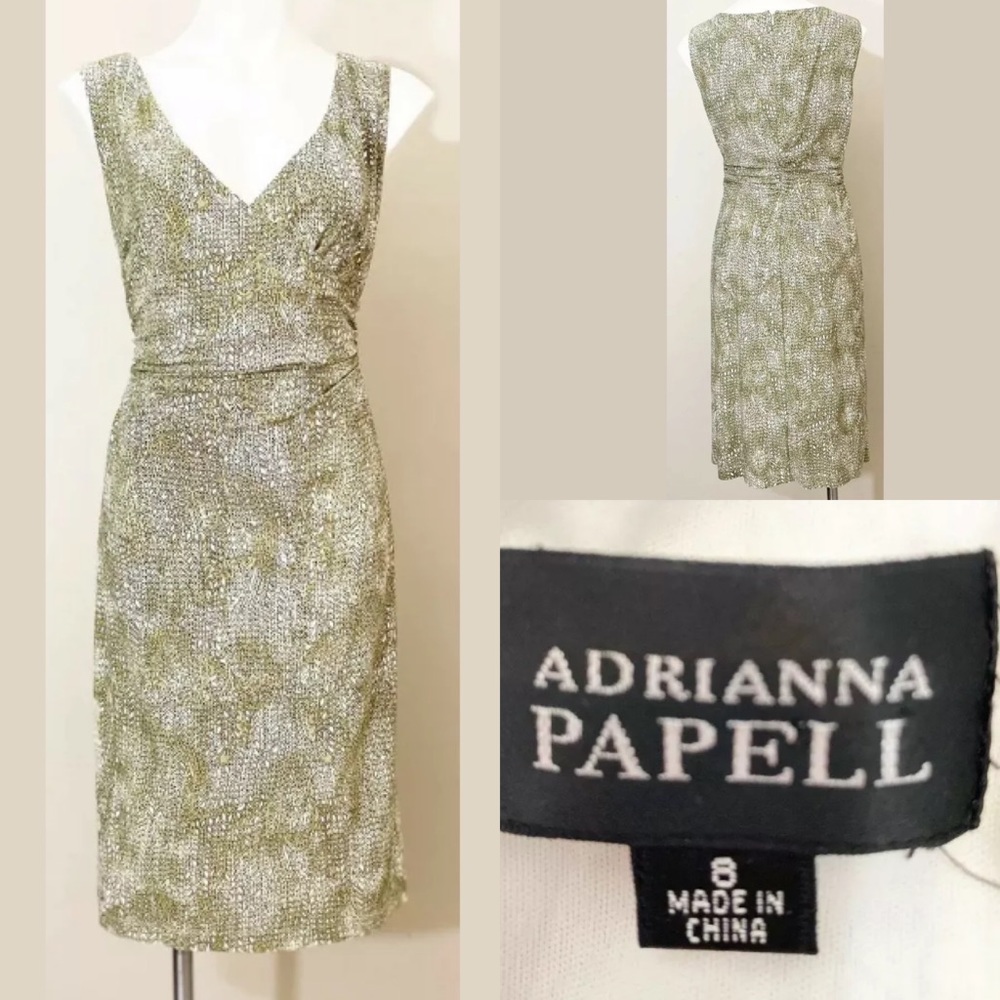 Adrianna Papell Olive Green and Silver Embellished Sheath Dress